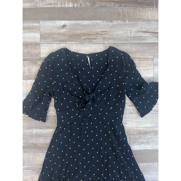 Free People All Yours Black Polka Dot Tie Front Dress Size 2 - Picture 2 of 6